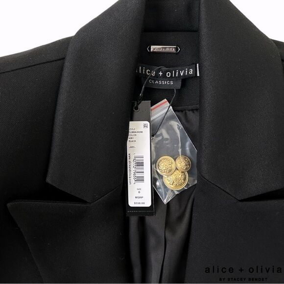 Alice + Olivia **NWT** Anthony Double-Breasted Strong-Shoulder Blazer Black/Gold - Picture 4 of 14